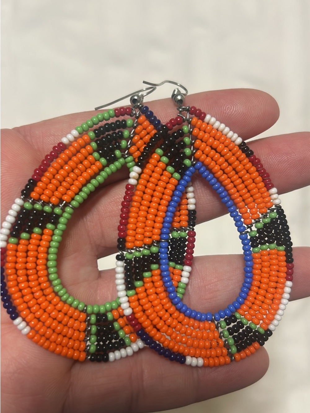 Handmade Beaded Teardrop Earrings - Orange Multicolor